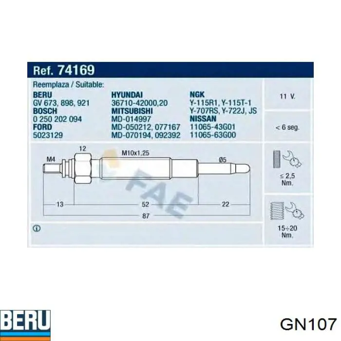 Свеча накала Beru GN107