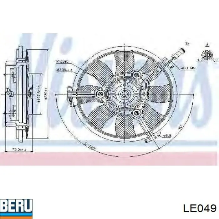 LE049 Beru электровентилятор охлаждения в сборе (мотор+крыльчатка)