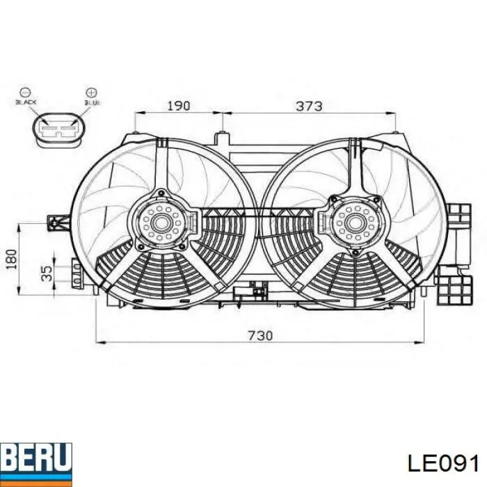 LE091 Beru ventilador elétrico de esfriamento montado (motor + roda de aletas)