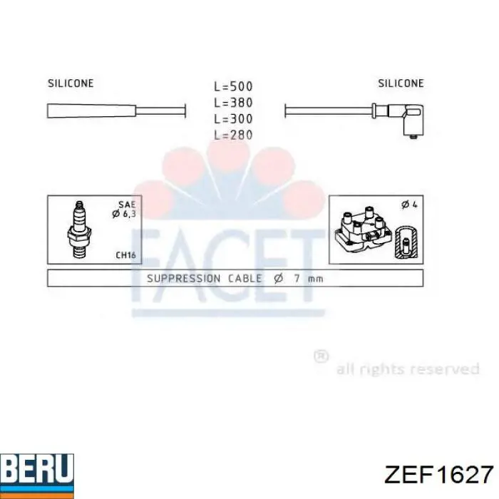 Провода высоковольтные, комплект BERU ZEF1627