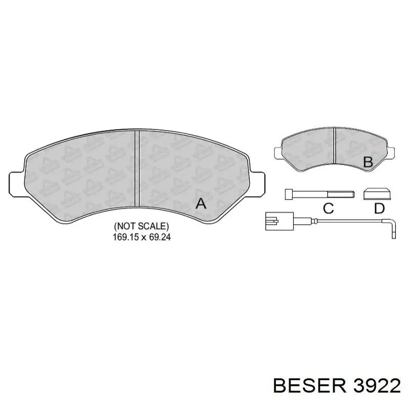 3922 Beser колодки тормозные передние дисковые