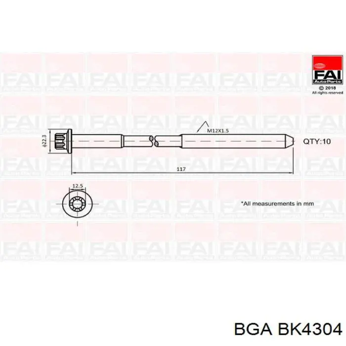 BK4304 BGA Болт крепления головки блока цилиндров