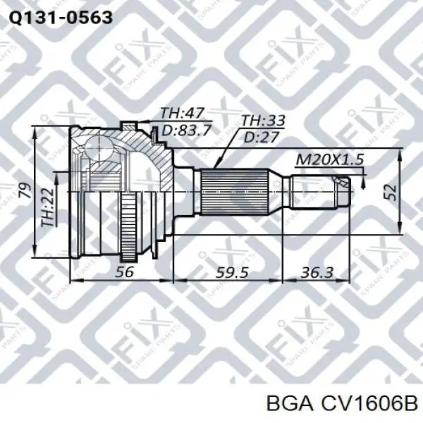 Шарнир угловых скоростей внутренний передний BGA CV1606B цена, от 29.95 USD
