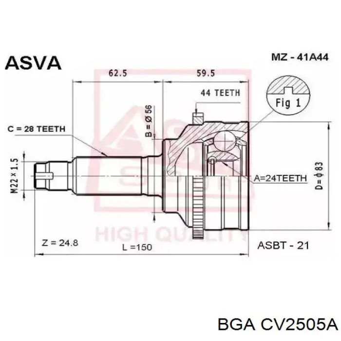 ШРУС зовнішній передній CV2505A BGA