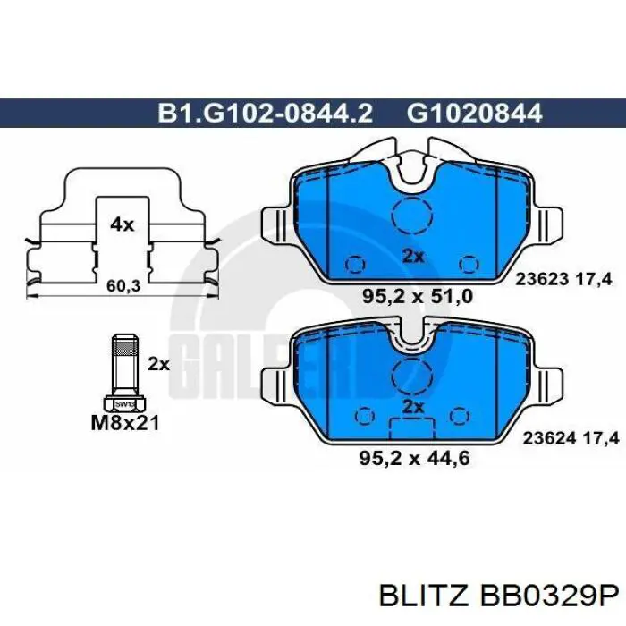 BB0329P Blitz колодки тормозные задние дисковые