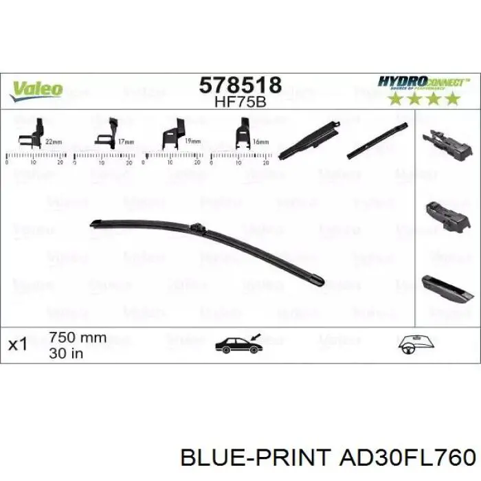 AD30FL760 Blue Print щетка-дворник лобового стекла водительская