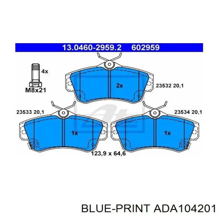 Pastillas de freno delanteras ADA104201 Blue Print