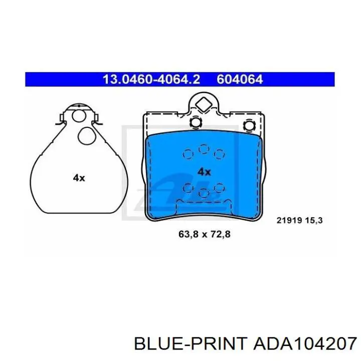 Купить ADA104207 Blue Print Колодки тормозные задние, дисковые
