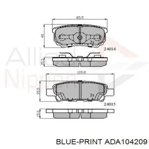 Купить ADA104209 Blue Print Колодки тормозные задние, дисковые
