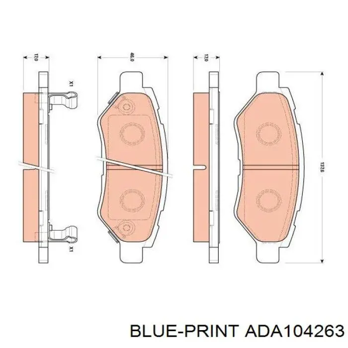 ADA104263 Blue Print колодки тормозные задние дисковые