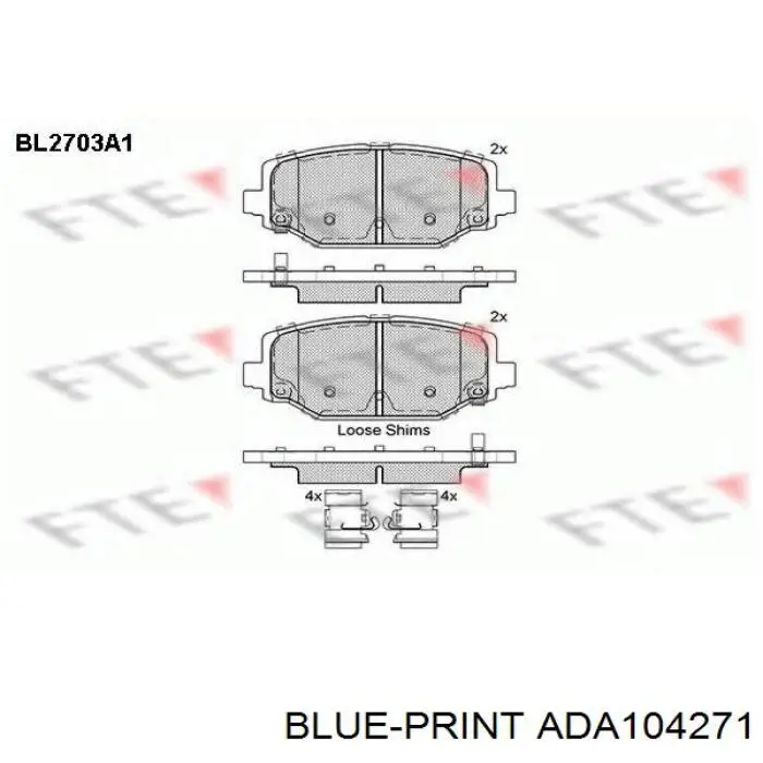 Задние тормозные колодки ADA104271 Blue Print