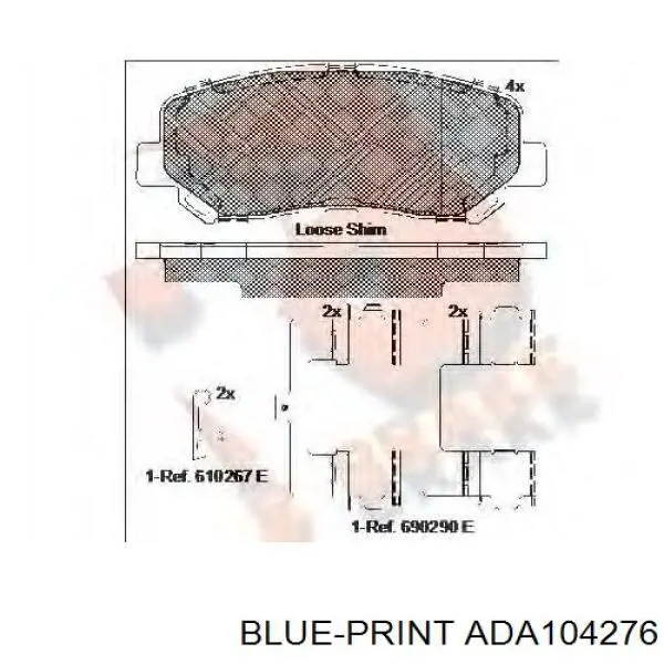 Передние тормозные колодки ADA104276 Blue Print