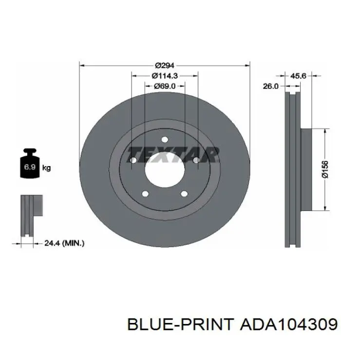 Передние тормозные диски ADA104309 Blue Print
