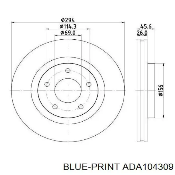 Диск гальмівний передній ADA104309 Blue Print