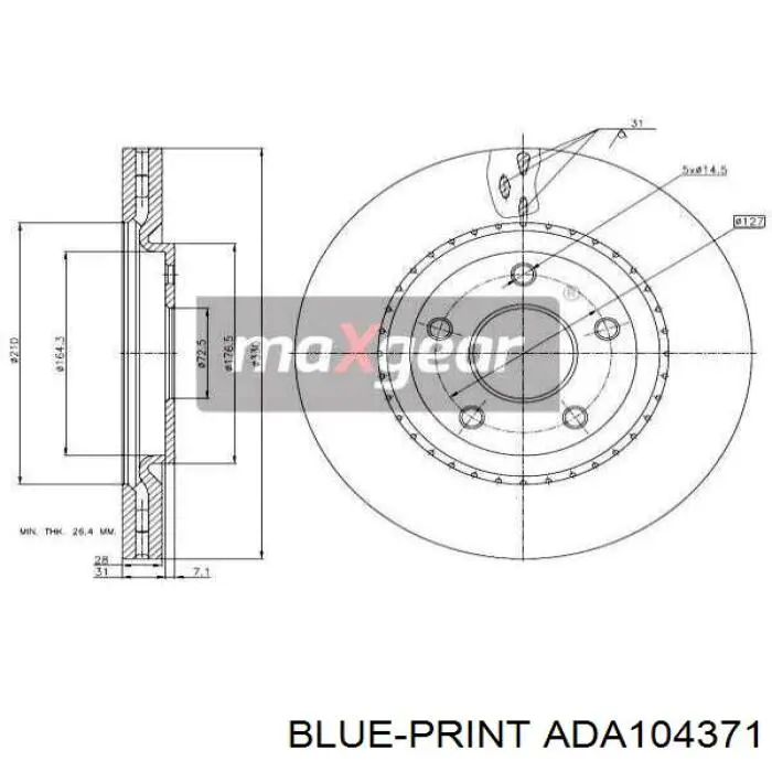 Freno de disco delantero ADA104371 Blue Print