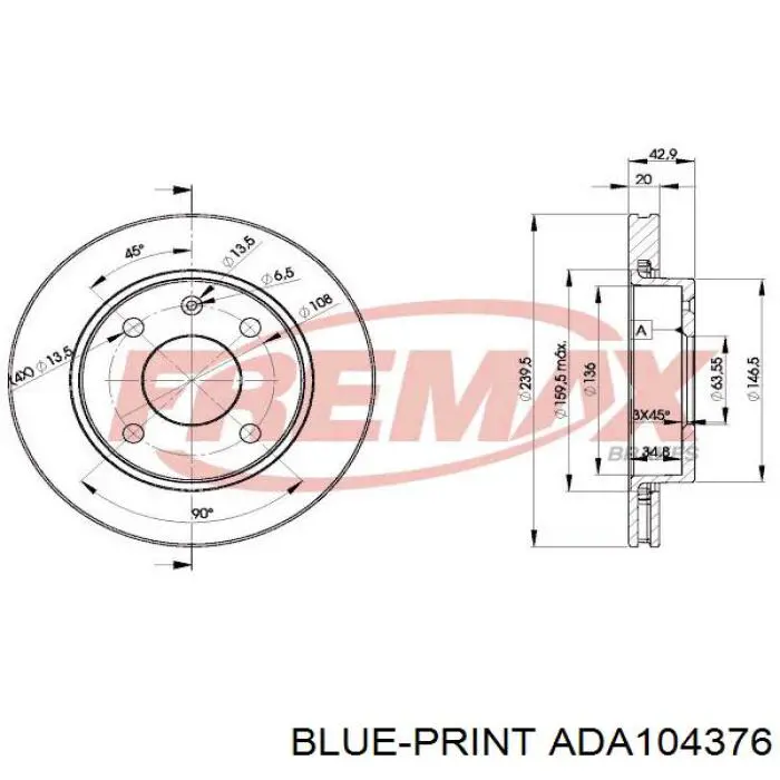 ADA104376 Blue Print disco do freio traseiro