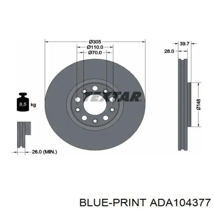 Передние тормозные диски ADA104377 Blue Print