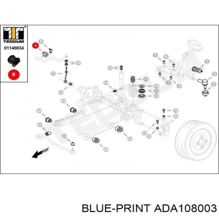 Casquillo de barra estabilizadora delantera ADA108003 Blue Print