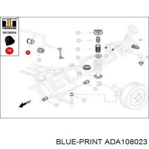 Купить ADA108023 Blue Print Втулки переднего стабилизатора