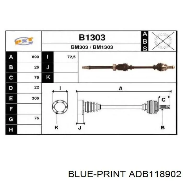 Junta homocinética exterior delantera ADB118902 Blue Print