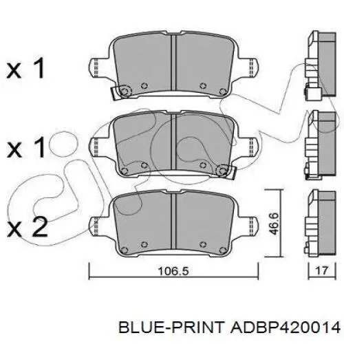 ADBP420014 Blue Print sapatas do freio traseiras de disco