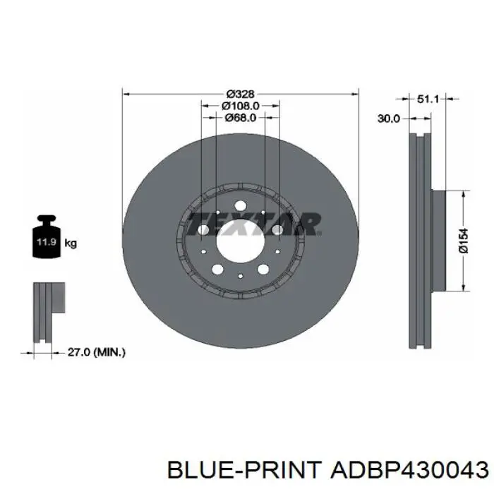 Передние тормозные диски ADBP430043 Blue Print