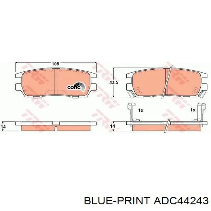 Купить ADC44243 Blue Print Колодки тормозные задние, дисковые