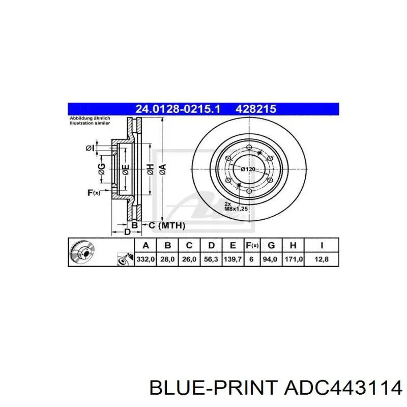 Передние тормозные диски ADC443114 Blue Print