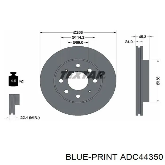 Передние тормозные диски ADC44350 Blue Print