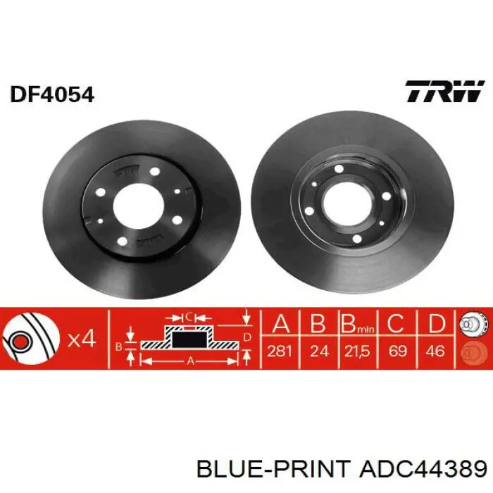 Передний тормозной диск Blue Print ADC44389
