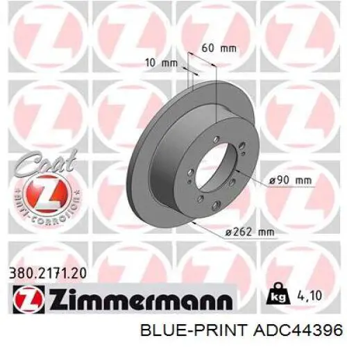 Задний дисковый тормоз Blue Print ADC44396