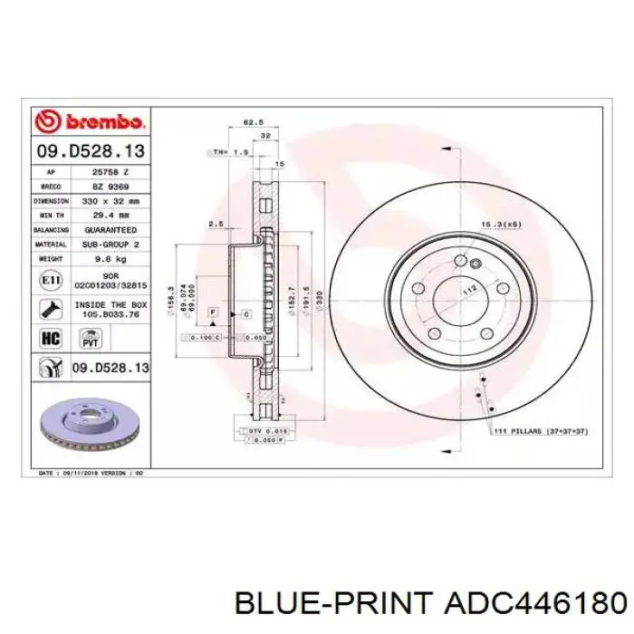 Купить ADC446180 Blue Print Задний правый трос ручника