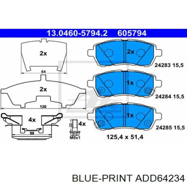 Купить ADD64234 Blue Print Колодки тормозные