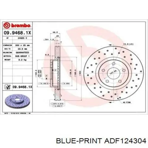 Передние тормозные диски ADF124304 Blue Print