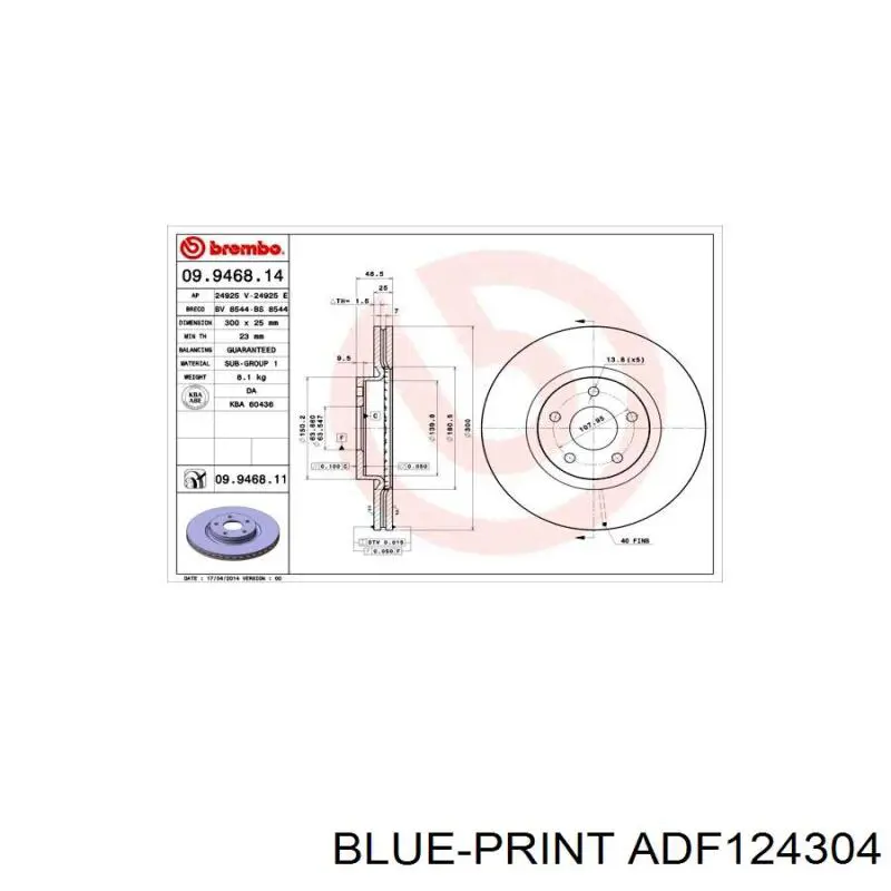 Передний тормозной диск Blue Print ADF124304