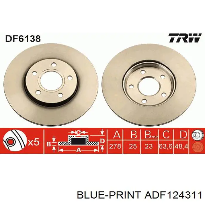 Купить ADF124311 Blue Print Ротор тормозной