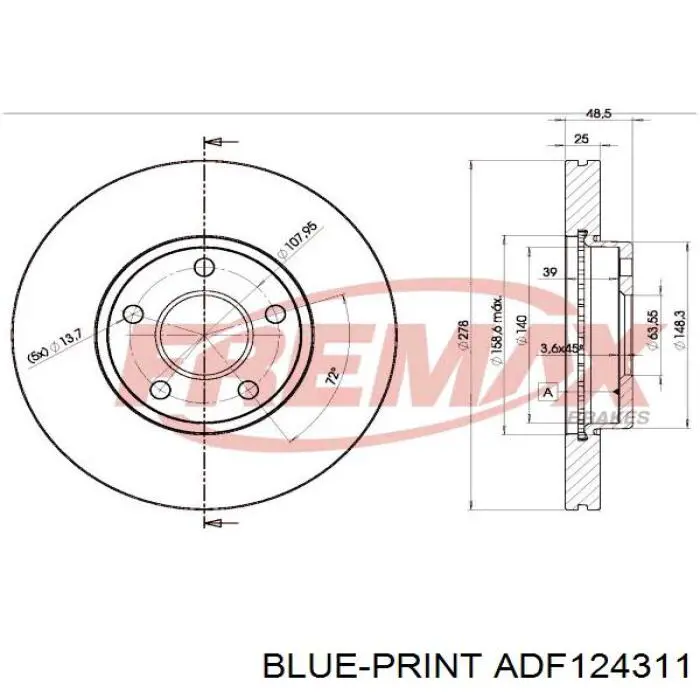 Передние тормозные диски ADF124311 Blue Print