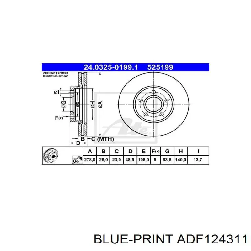 Передний тормозной диск Blue Print ADF124311