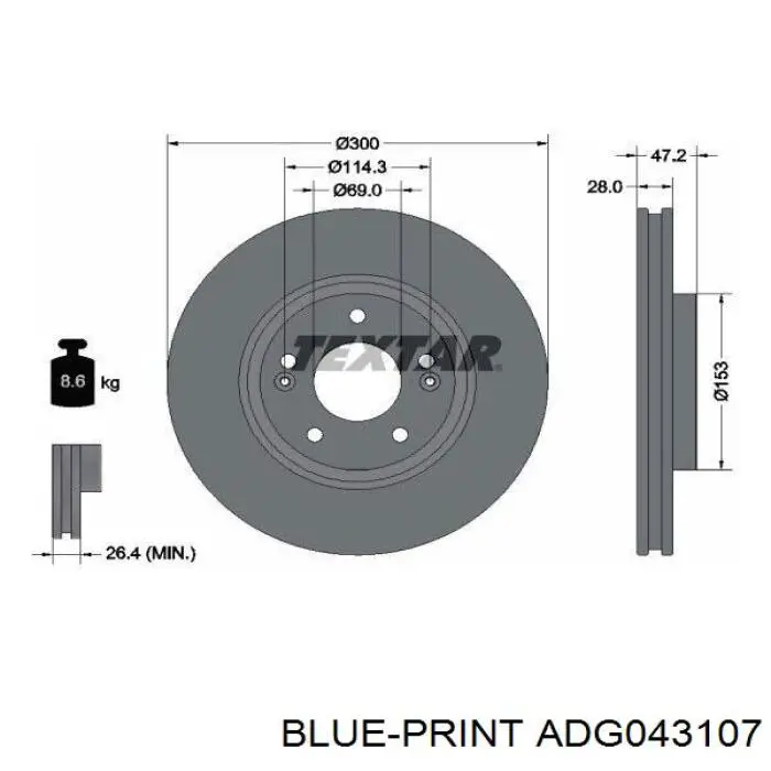 Купить ADG043107 Blue Print Ротор тормозной