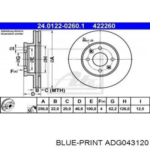 Передние тормозные диски ADG043120 Blue Print