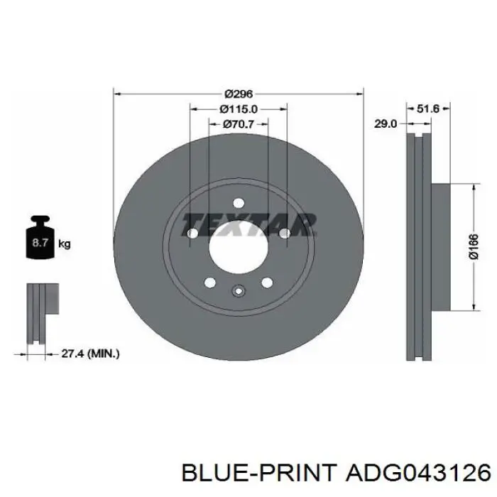 Купить ADG043126 Blue Print Ротор тормозной