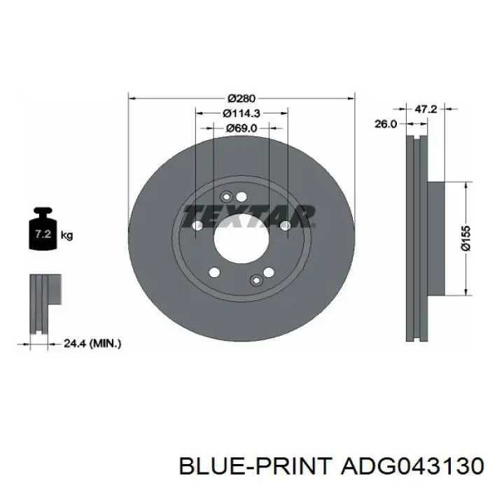Передний тормозной диск Blue Print ADG043130