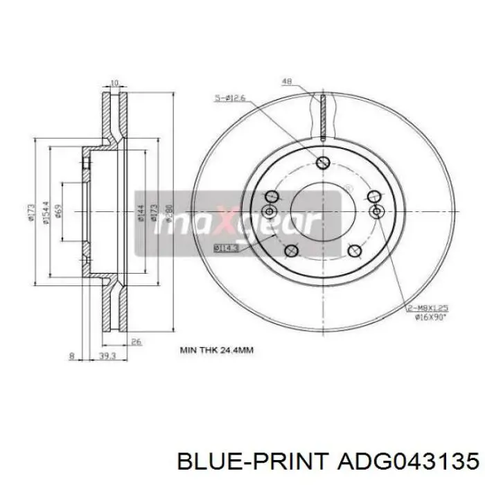 Передний тормозной диск Blue Print ADG043135