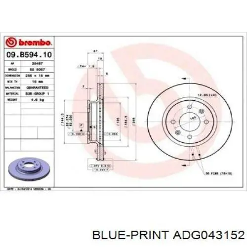 ADG043152 Blue Print Диск тормозной передний