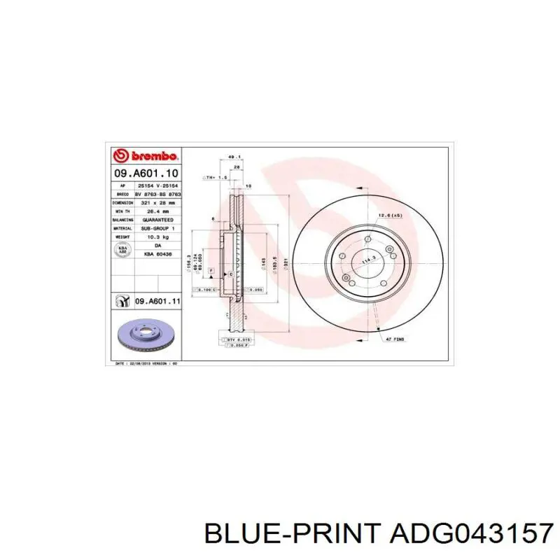 ADG043157 Blue Print Диск тормозной передний