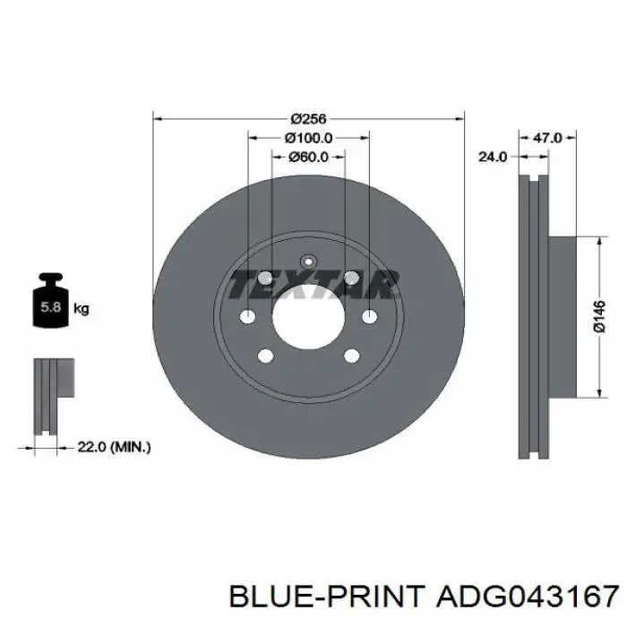 Freno de disco delantero ADG043167 Blue Print