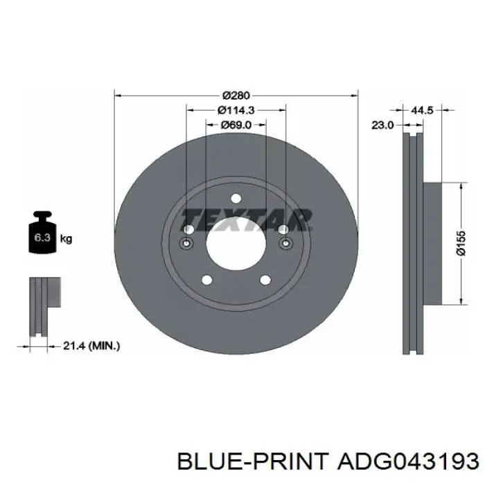 Передний тормозной диск Blue Print ADG043193
