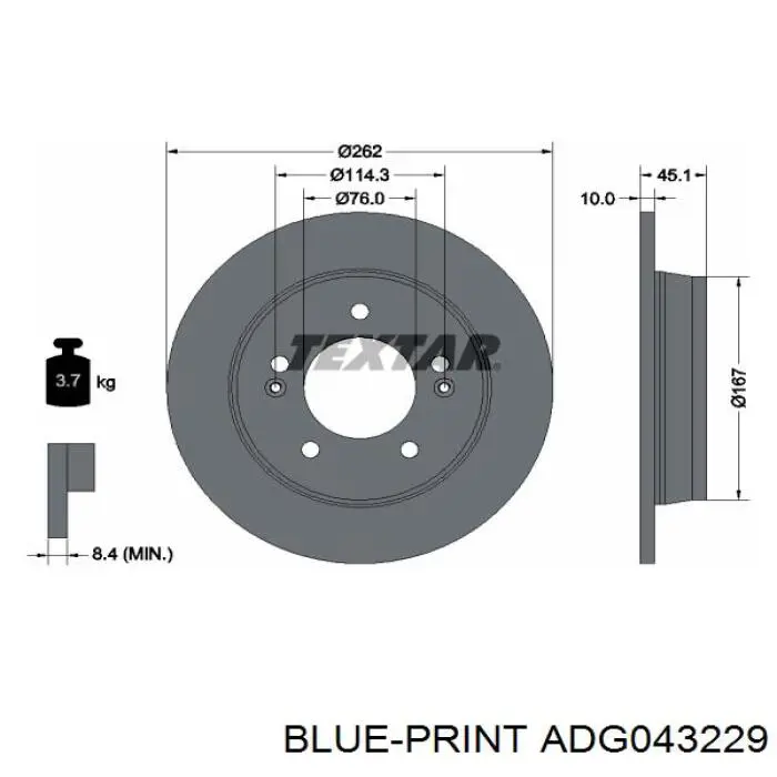 Disco de freno trasero ADG043229 Blue Print