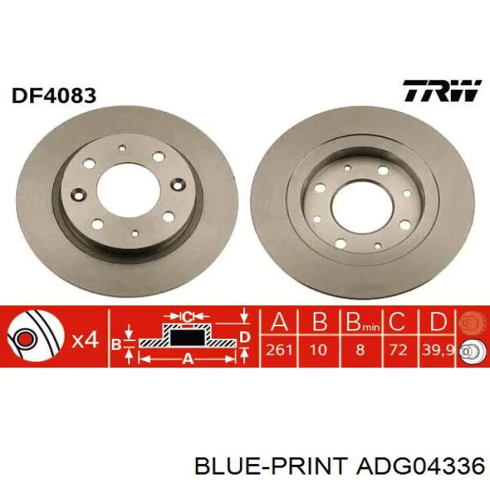 ADG04336 Blue Print Дисковый тормоз