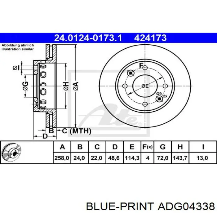 ADG04338 Blue Print Диск тормозной передний
